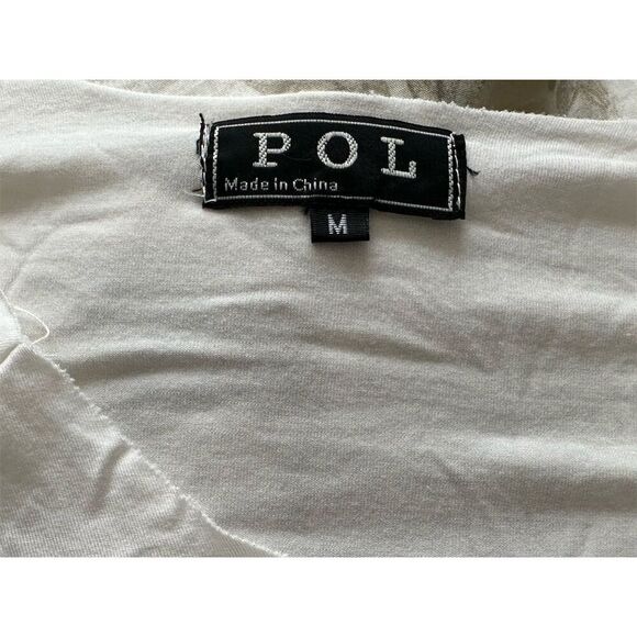 POL Women's White 3/4 Sleeve Blouse Lace Hem Scoop Neck Size M NWOT - Picture 5 of 7